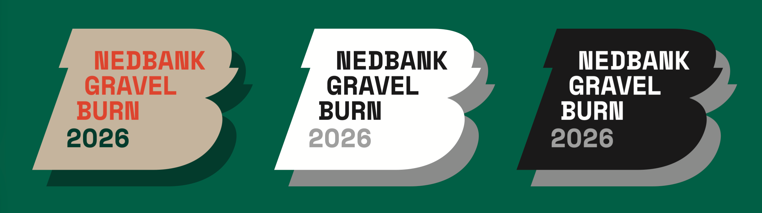 The Nedbank Gravel Burn 2026 rider badge in colour, white and black